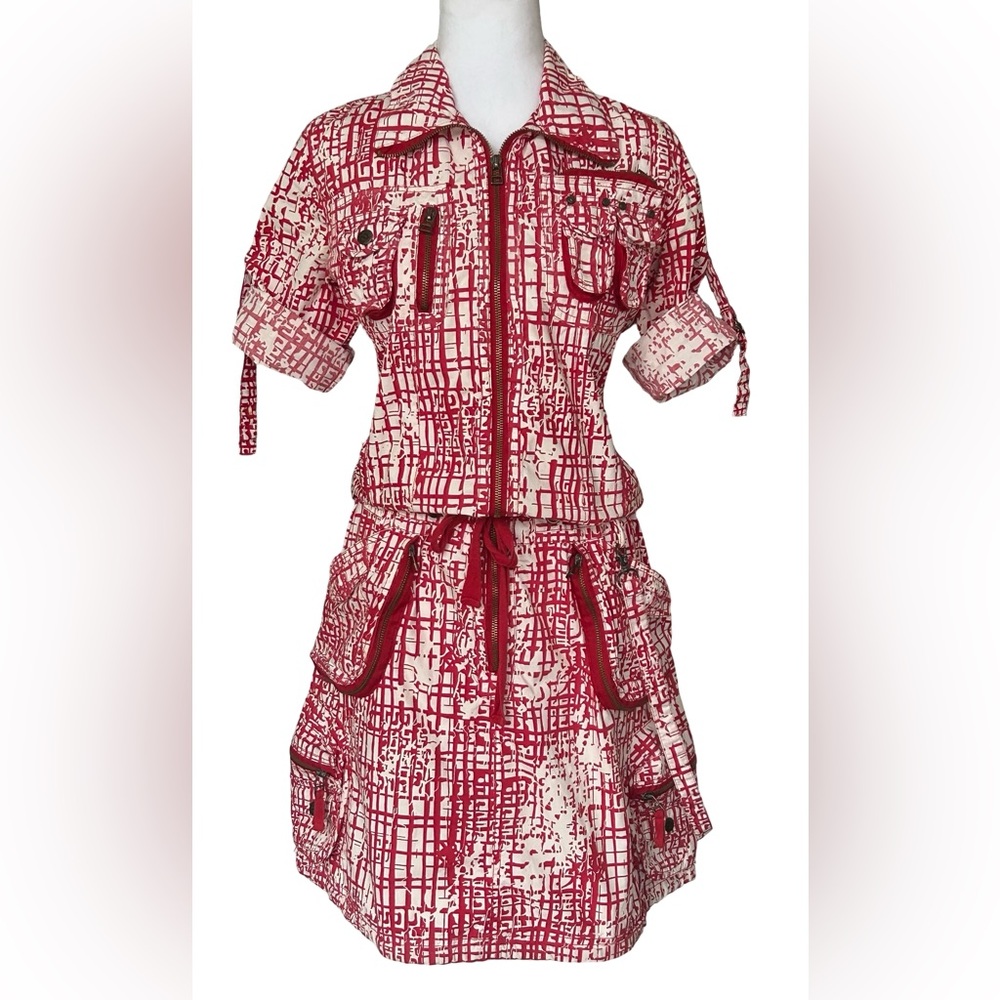 Better & Better Y2K Women’s Utility Cargo Shirt Dress Red White Print Sz S M